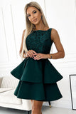 Bottle Green Dress with Flared Skirt and Lace Detail