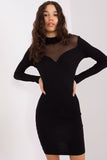 Elegant Cotton Pencil Dress with Sheer Neckline and Sleeves