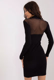 Elegant Cotton Pencil Dress with Sheer Neckline and Sleeves