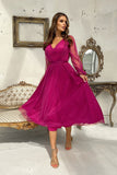 Elegant Midi Dress with Flared Layered Skirt and Mesh Trim
