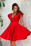 Flared Ruffle Sleeve Dress with Elegant Waist Cut