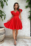 Flared Ruffle Sleeve Dress with Elegant Waist Cut