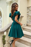 Chic Flared Dress with Ruffled Sleeves and Lined Design