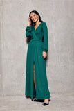 Elegant Brocade Maxi Dress with Sensual Cutout & Belt