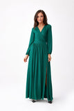 Elegant Brocade Maxi Dress with Sensual Cutout & Belt