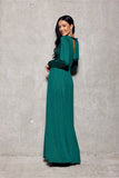 Elegant Brocade Maxi Dress with Sensual Cutout & Belt