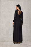 Elegant Brocade Maxi Dress with Cutout and Belt Detail