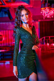 Chic Sequin Envelope Cut Mini Dress with Waist Belt