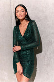 Chic Sequin Envelope Cut Mini Dress with Waist Belt