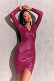 Chic Sequin Envelope Cut Mini Dress with Waist Belt