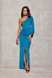 Glittering Asymmetrical One-Shoulder Maxi Dress