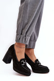 Elegant Women's Leather Platform Heeled Pumps with Ornament