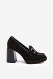Elegant Women's Leather Platform Heeled Pumps with Ornament