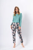 Elegant Floral Pajamas with Buttoned Placket and Pockets