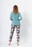 Elegant Floral Pajamas with Buttoned Placket and Pockets