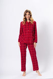 Elegant Cotton Night Pajamas in Juicy Red Check Pattern