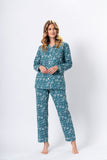 Elegant Sea Green Floral Cotton Pajamas for Women