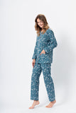 Elegant Sea Green Floral Cotton Pajamas for Women