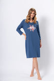 Dark Denim Casual Nightgown with Colorful Print
