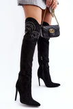 Chic High Knee Eco-Suede Stiletto Boots with Rhinestones