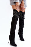 Chic High Knee Eco-Suede Stiletto Boots with Rhinestones