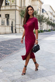Feminine Knitted Dress with Stylish Leg Cutout
