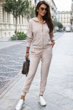 Stylish Velour Tracksuit with Hood and Drawstring Pants