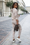 Stylish Velour Tracksuit with Hood and Drawstring Pants