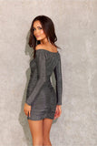 Glittery Mini Dress with Exposed Shoulders and Long Sleeves