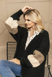 Looser Cut Long Sleeve Cardigan with Striped Sleeves