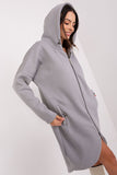 Extended Cut Hooded Zippered Sweatshirt with Pockets