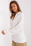 Versatile V-Neck Blouse with Long Buff Sleeves