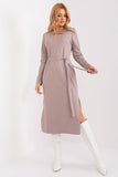 Elegant Midi Dress with Unique Cutout and Tie Belt