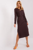 Elegant Midi Dress with Ribbed Texture and Cutout Neckline