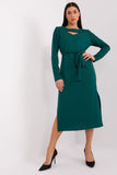 Elegant Midi Dress with Ribbed Texture and Cutout Neckline