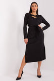 Elegant Midi Dress with Ribbed Texture and Cutout Neckline