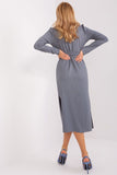 Elegant Midi Dress with Ribbed Texture and Tie Belt