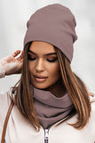 Versatile cap and snood set in various colors, soft cotton.