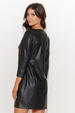 Eco-Leather Short Dress with Heart Neckline & Gold Detail