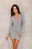 Elegant V-Neck Fitted Mini Dress with Draped Details