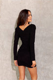 Chic mini dress with V-neck and flattering draping details.