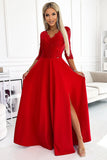 Elegant Red Lace Maxi Dress with Contoured Neckline