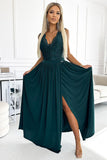 Green Lace Maxi Dress with Open Back and Leg Slit