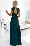 Green Lace Maxi Dress with Open Back and Leg Slit