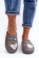 Cozy Shiny Women's Slippers with Heart Design and Fur Lining - grey / 36