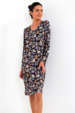Floral Cotton Nightgown with Long Sleeves and V-Neck Design