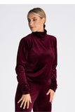 Velour Turtleneck Blouse with Long Sleeves for Women