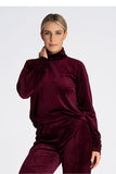 Velour Turtleneck Blouse with Long Sleeves for Women