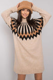 Geometric Pattern Long Sleeve Turtleneck Knitted Dress