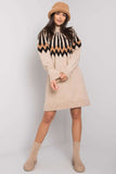 Geometric Pattern Long Sleeve Turtleneck Knitted Dress